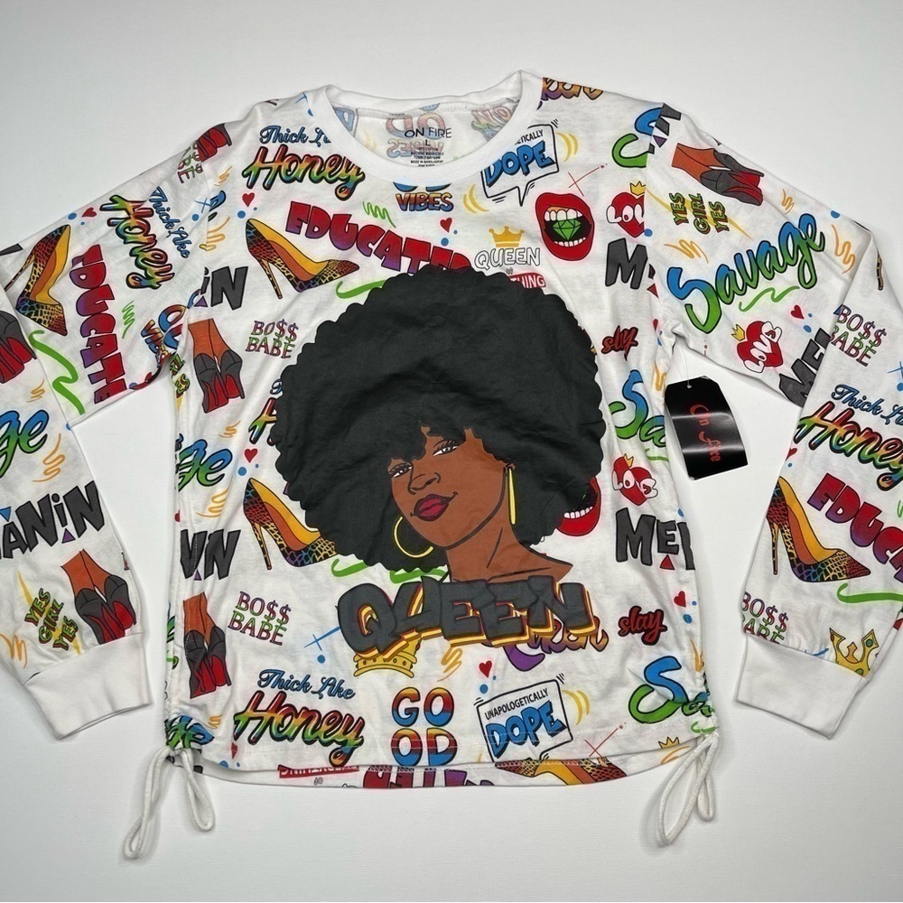 On Fire Tee Tshirt Queen Educated Empowerment Boss Bling Street Long Sleeve New